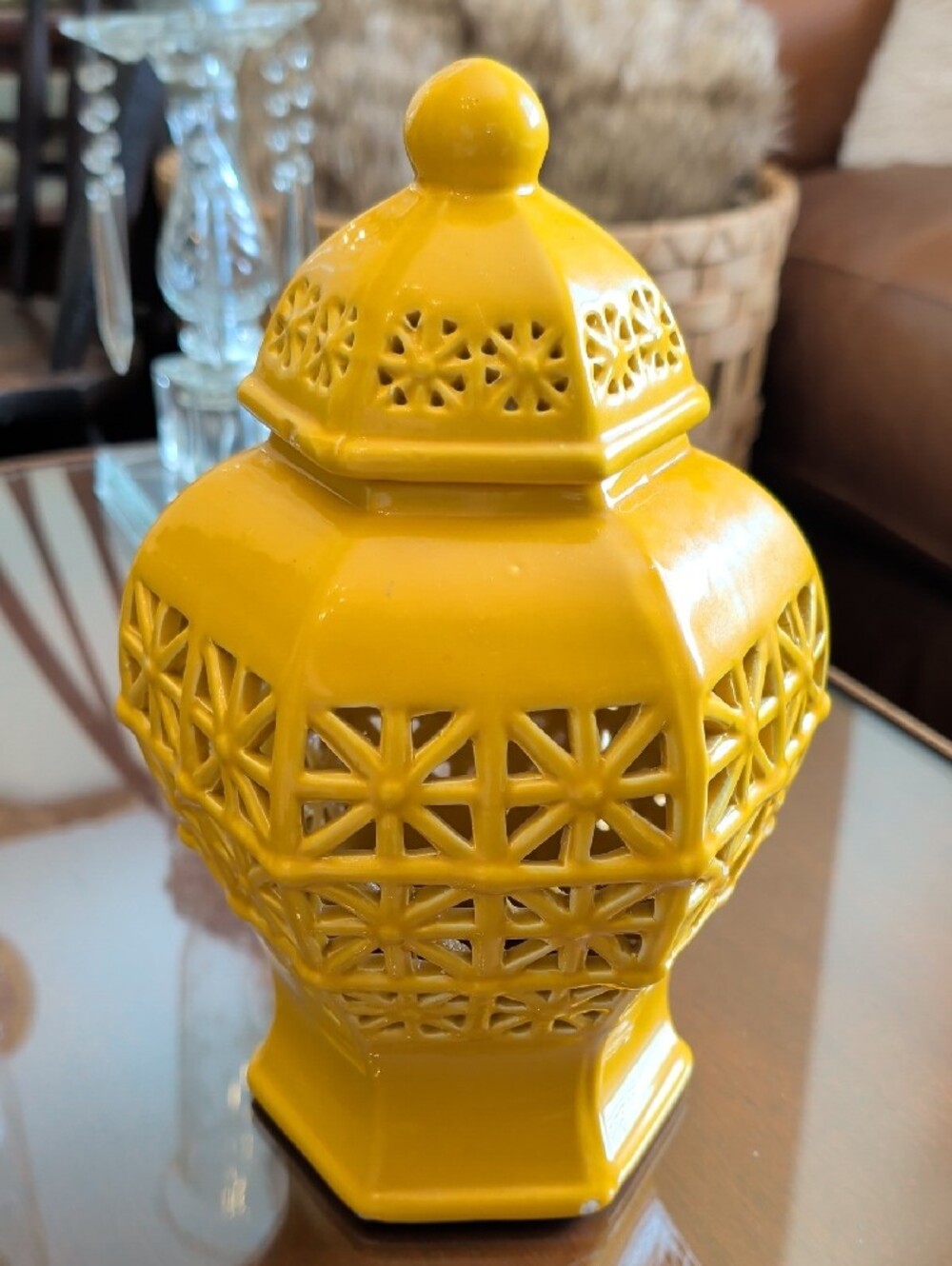Lattice Temple Lidded Ginger Jar - Home Accents Yellow - Picture 3 of 11